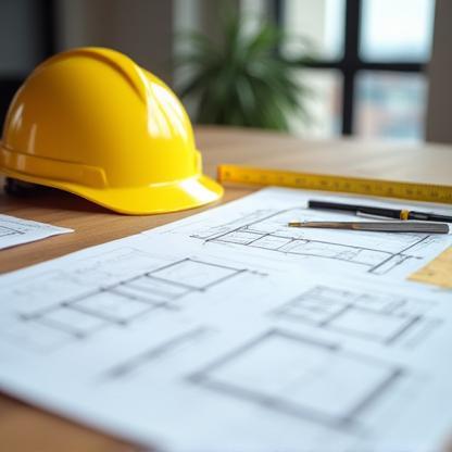 Plans et casque de chantier
